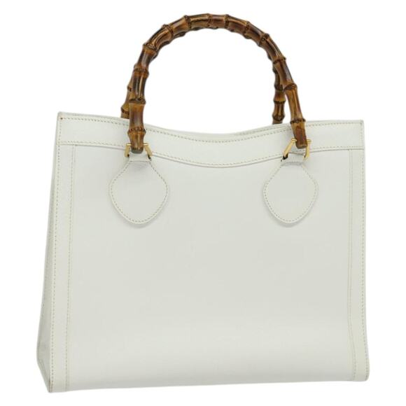 GUCCI Bamboo Hand Bag Leather White Gold 002 2865 002 2865 - Picture 1 of 16